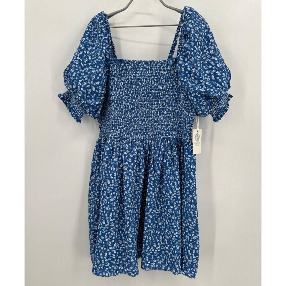 Hyacinth House by Tuckernuck Blue Ditsy Floral Pair Smocked Mini Dress sz M NWT